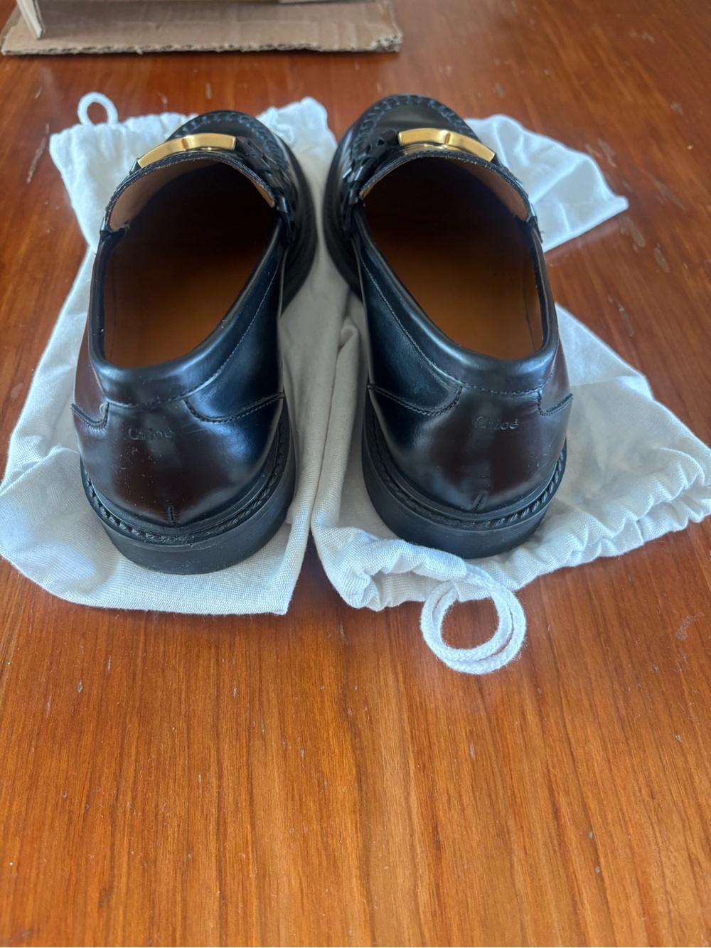 Chloe Black Leather Loafers with Gold Buckle - Picture 5 of 7